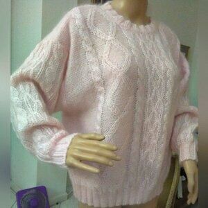 VINTAGE 70s Pink Cable Knit Sweater BY J G. HOOK 65% MOHAIR GORGEOUS SZ. LG